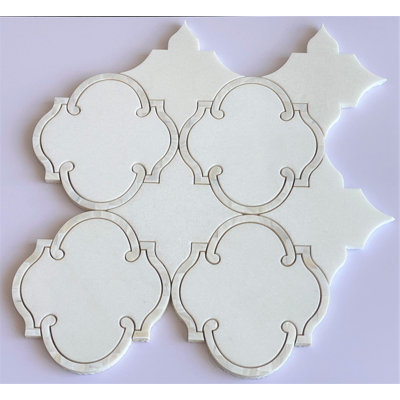 Water Jet 15" x 15" Thassos White and Mother of Pearl Mosaic Tile