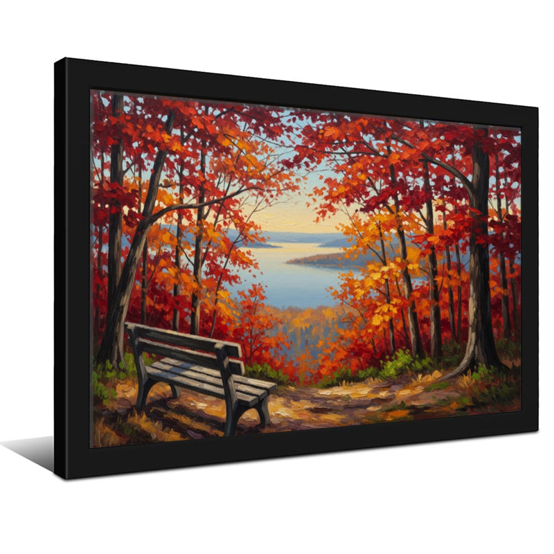Plantes et fleurs, forêt d'automne, banc, vue sur le lac, peinture, H 20 po x l 30 po, Toile tendue, Ne s’applique pas