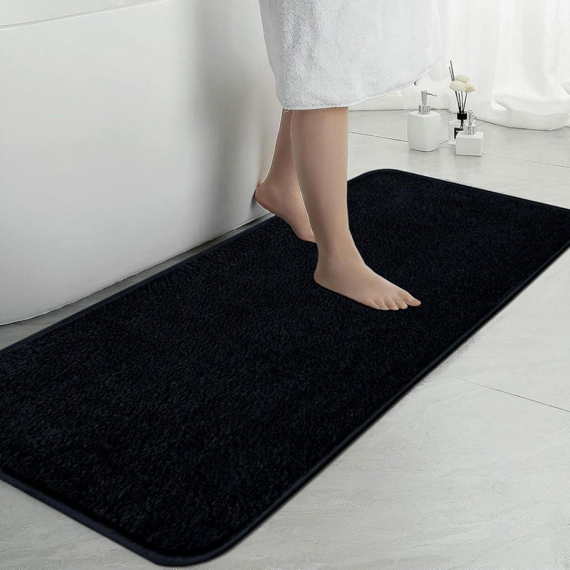 2-Piece Bathroom Rug Set, Soft Microfibre Bathroom Mat And Toilet Rug With Cut-Out, Non-Slip Bath Mat, Washable, Black, 50 X 80 Cm + 50 X 40 Cm