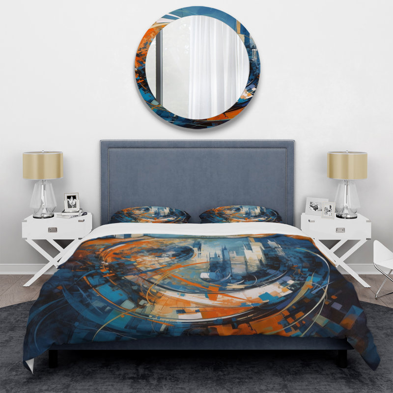 Ensemble de housse de couette en microfibre / polyester orange et bleu, Housse de couette pour grand lit et 2 taies décor