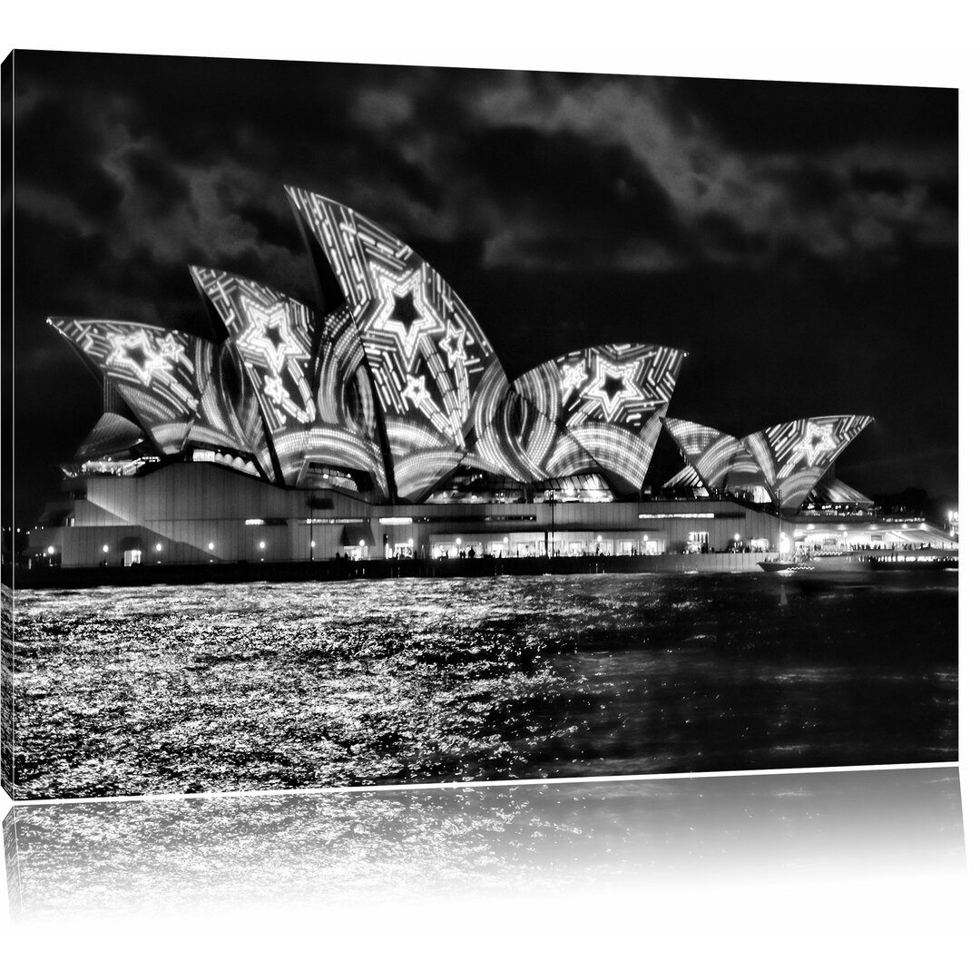 Leinwandbild Sydney Opera House Sternenbeleuchtung in Monochrom