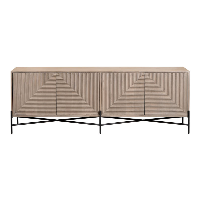 78" Brown Solid Wood And Metal 4-Door Media Credenza_Sideboard