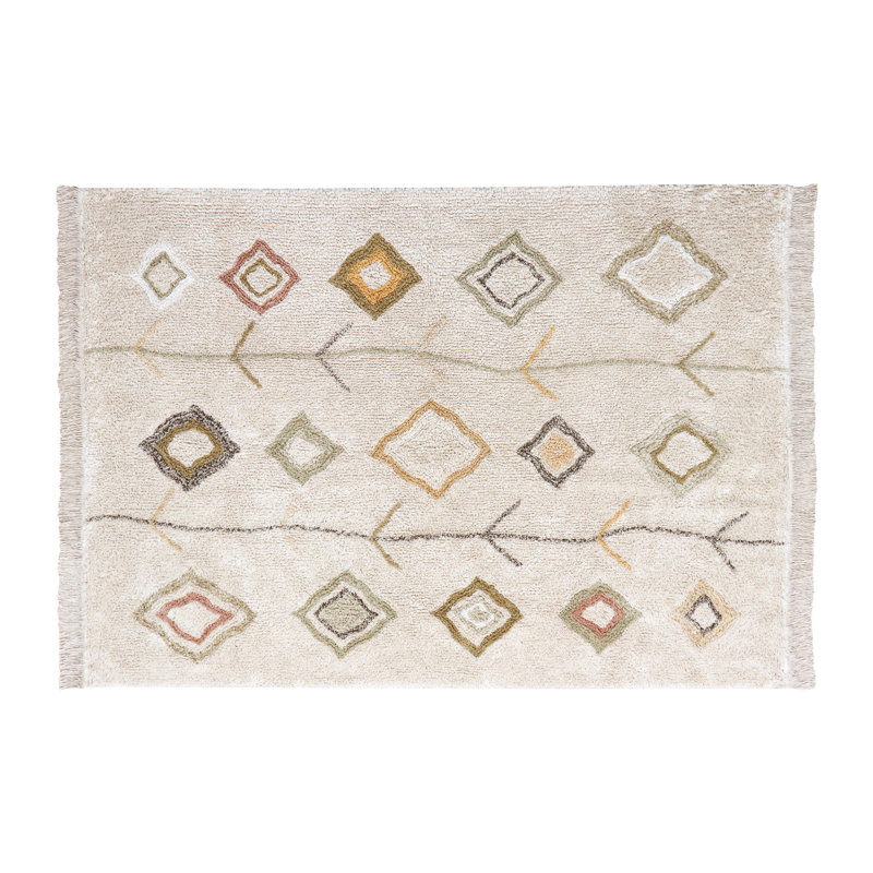 Kaarol Earth Cotton Moroccan Area Rug in Olive/Soil Brown/Ivory, Rectangle 4'7" x 6'7"