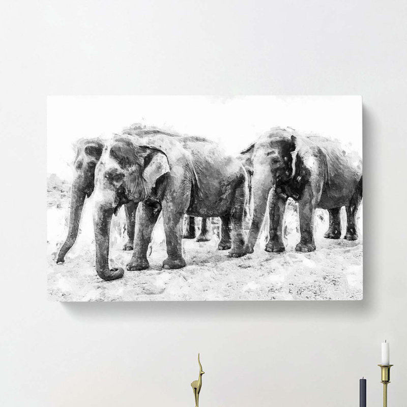 Elephants In Sri Lanka - Wrapped Canvas, 35cm H x 50cm W x 3cm D