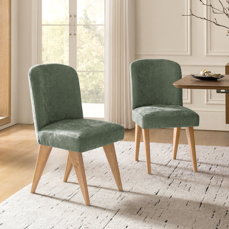 Jeremias 19"W Modern Upholstered Dining Chairs with Solid Wood Legs Set of 2, Green