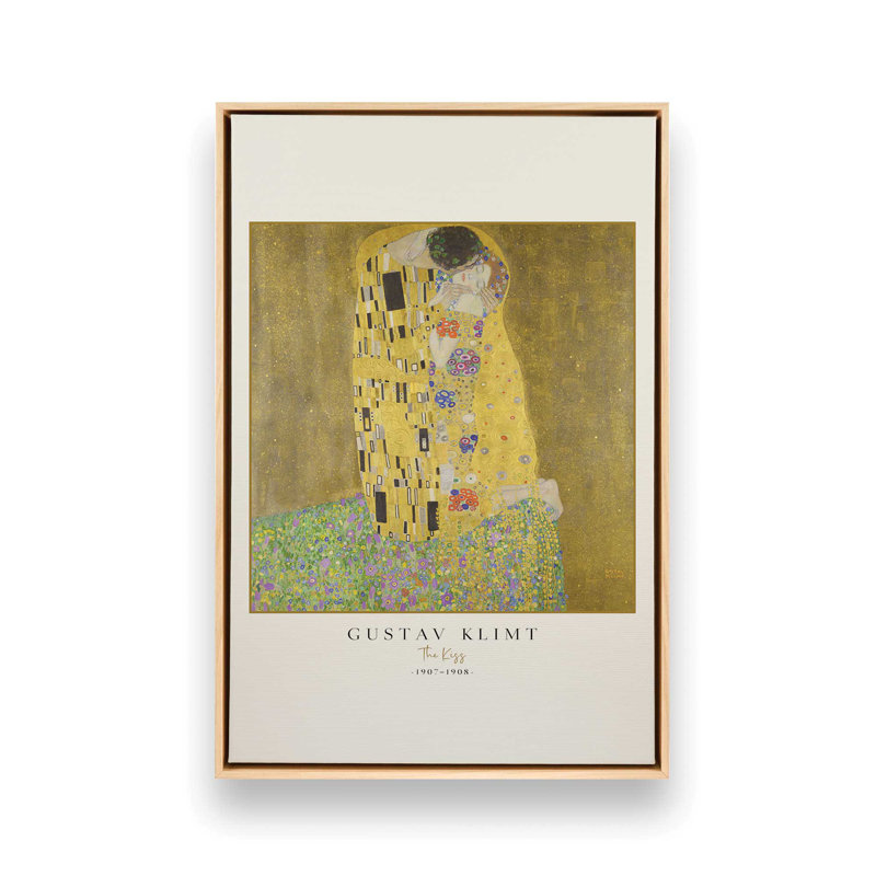 Le baiser par Gustav Klimt v3, H 18,75 po x l 12,75 po, Cadre américain en érable flottant