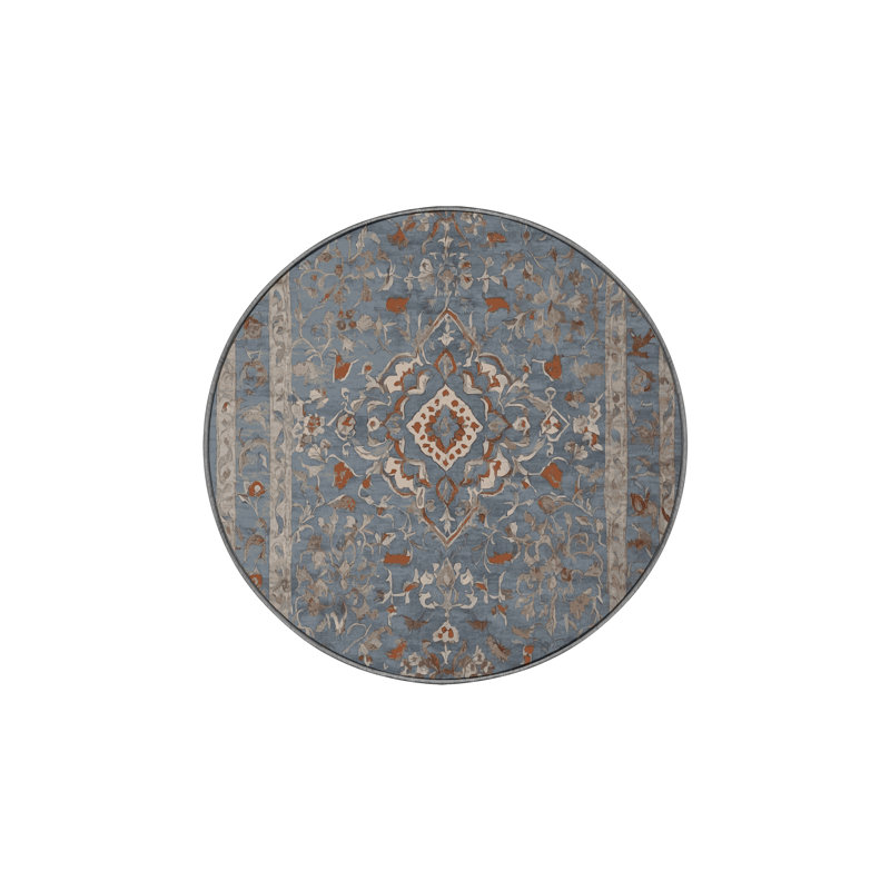 Machine Washable Gray Area Rug, Round 7'