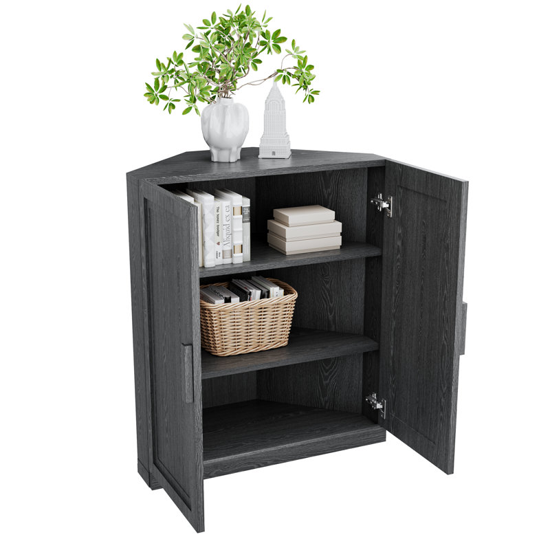 Lula Space-saving Corner Accent Cabinet With Adjustable Shelf, Black, 36" H x 31" W x 16" D