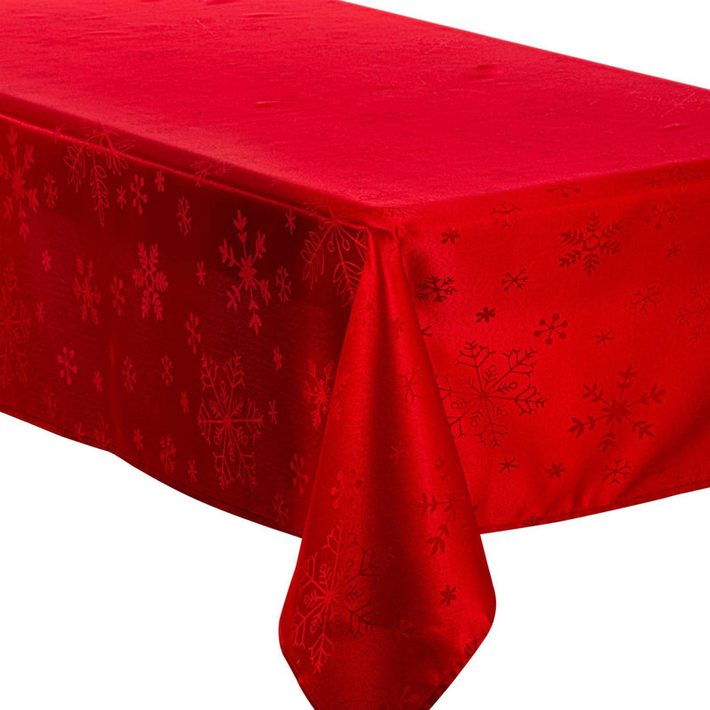 Christmas Blizzard Snowflake Embossed Design 90in Tablecloth and 8 Napkins, Red