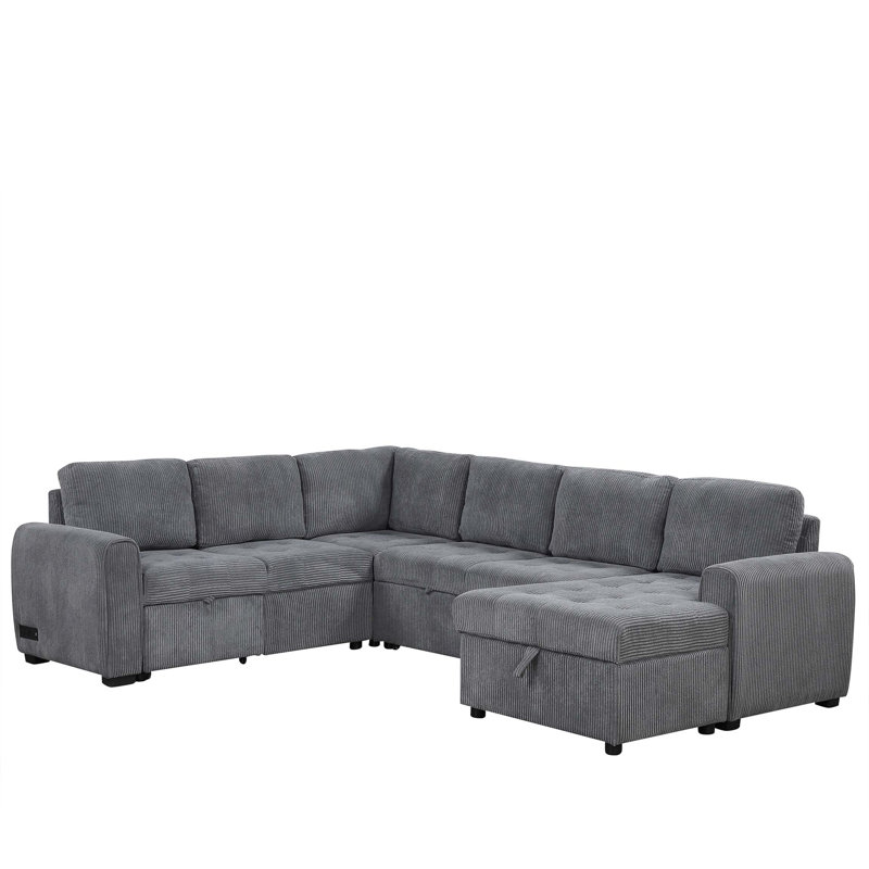 Canapé-lit modulaire en U avec canapé-lit et méridienne avec rangement, Gris