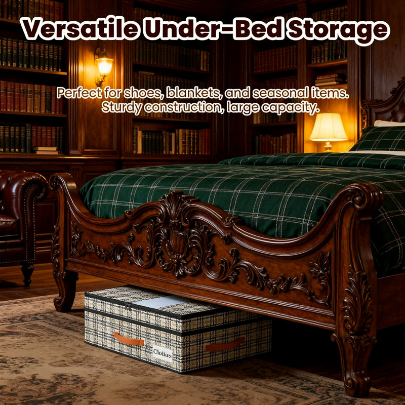 Under Bed Storage Drawers with Wheels, 6 Vacuum Bags, Adjustable Height, Clear Lid Rolling Bin, 900D Oxford, Space Saver for Dorm Bedroom Clothes Shoes, 2-Pack, (Houndstooth)