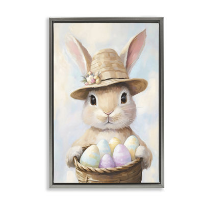 Lapin avec cadre flottant de panier d'œufs de Pâques, design par The Prints Vibe