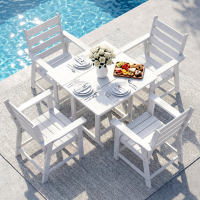 Outdoor Dining Set For 4, 5-piece All-weather Hdpe Patio Furniture Set With Square Table And Armchairs For Porch, Lawn & Poolside