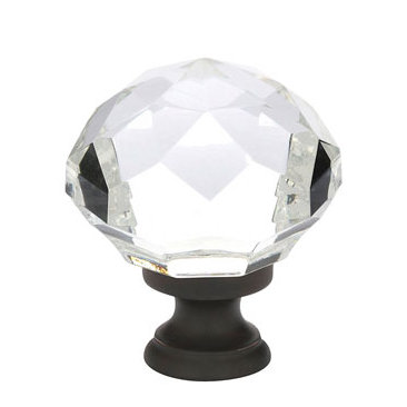 Crystal Round Knob, Flat Black, 1.25"