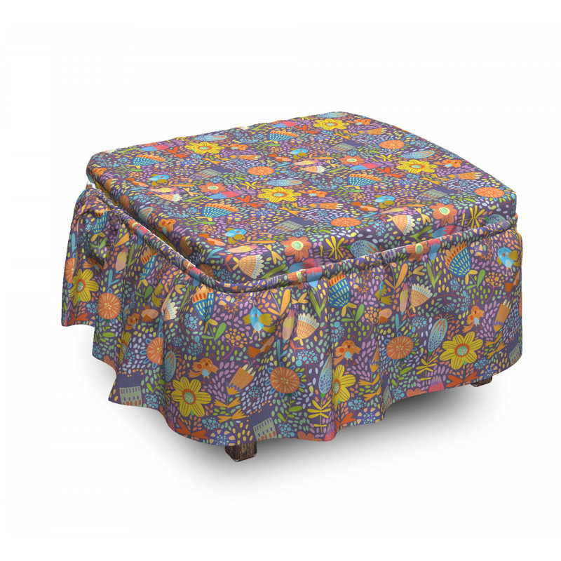 Housse pour repose-pieds fleurs et oiseaux
