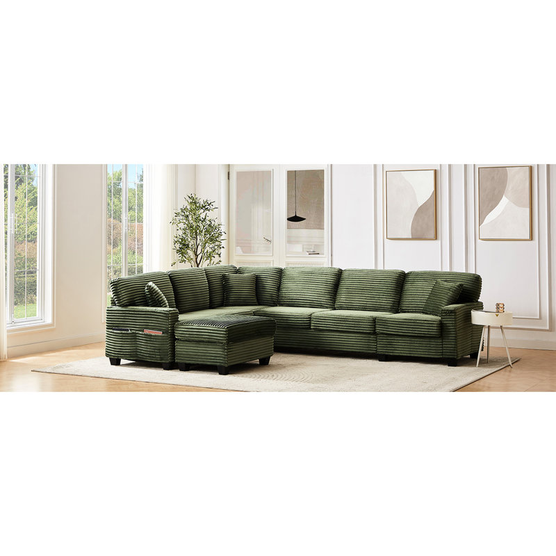 En forme de U de 125,2 po avec rangement, velours côtelé doux, coussins assortis, assemblage simple pour la décoration du salon
