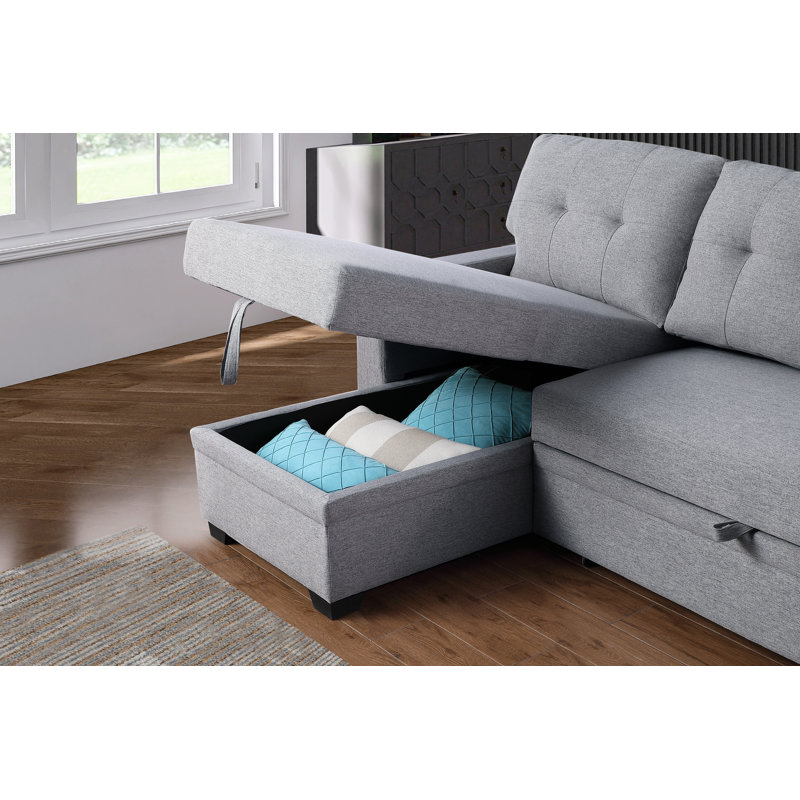 Upholstered L-Shaped Sectional Reversible, Light Gray Cotton