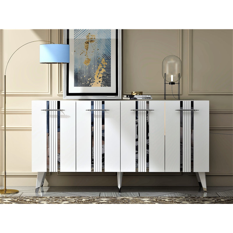 Modern Console Table, White & Silver, 100% Melamine Coated Particle Board, Thickness: 0.7 inches | Sleek Design with 20 inch Leg Height, Perfect for Entryway & Living Room Decor