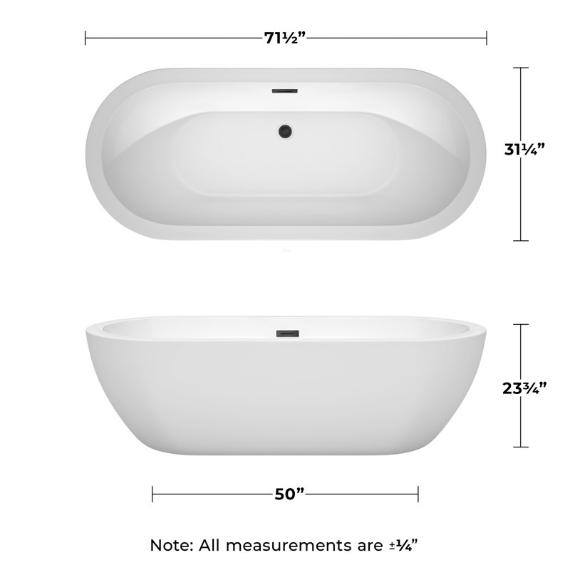 Soho 72'' x 31'' Soaking Acrylic Bathtub, White/Matte Black Trim