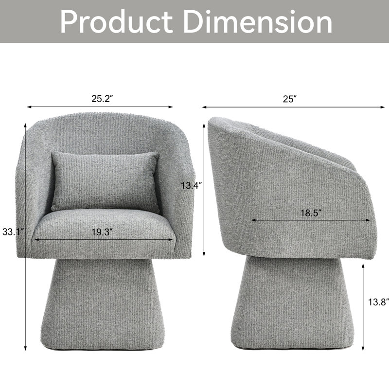 Swivel Barrel Accent Chair, Soft Chenille-Textured Fabric, 360° Swivel, Deep Cushioned Seat without Pillow, Gray