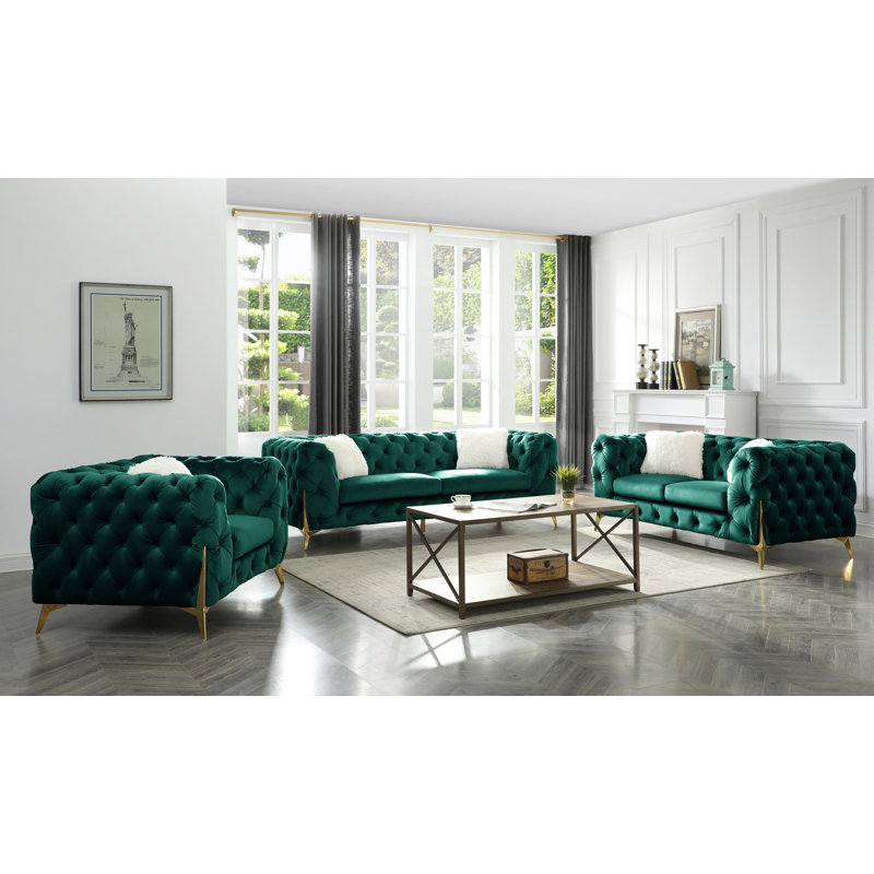 Fauteuil en velours 44,9 po Moorehead, Velours vert