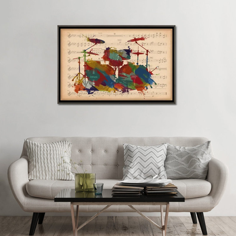 #2 de tambours multicolores sur une feuille de musique-impression d’art graphique, Pas de tapis, H 32 po x l 48 po x 1,5 po
