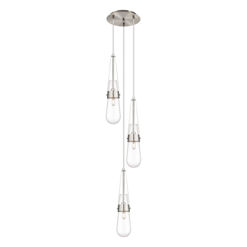 Luminaire suspendu grappe à 3 lumières Kimbolton, Transparent, Nickel satiné brossé