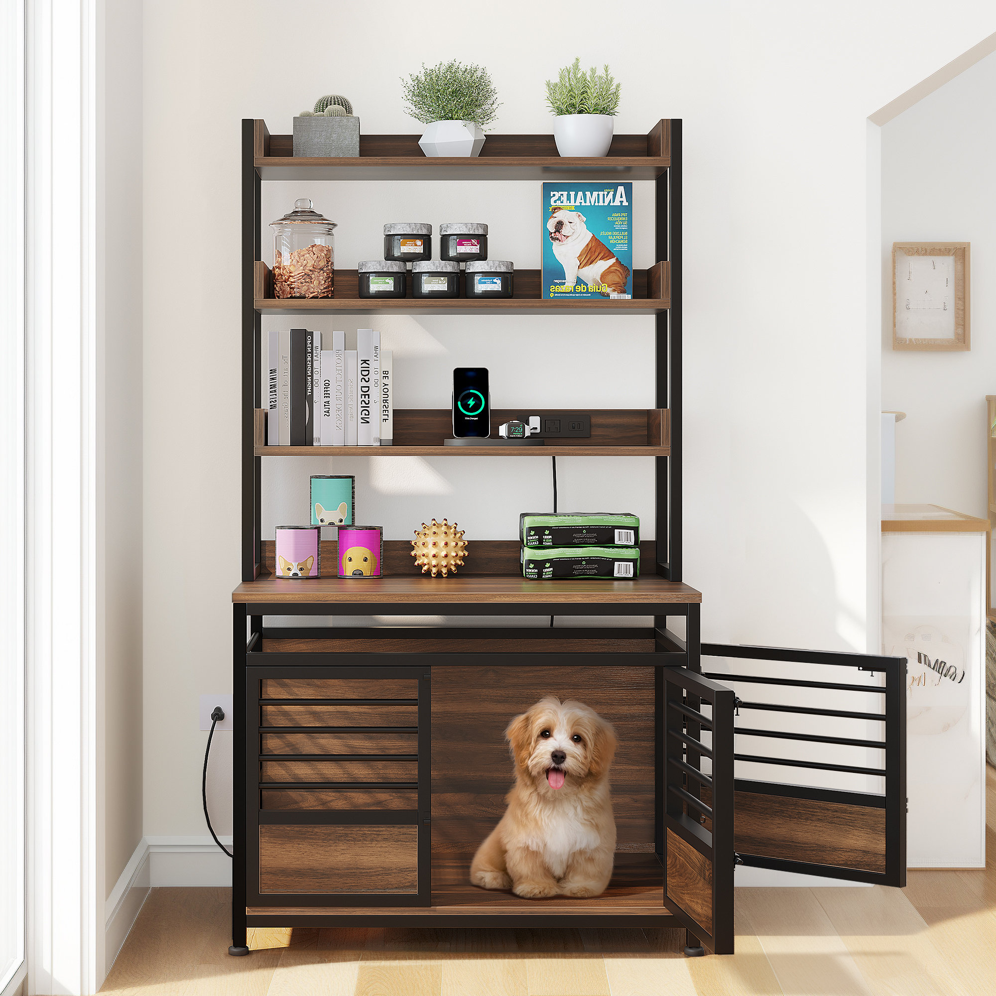 Archie & Oscar™ Abree Dog Crate Furniture with Storage Shelves