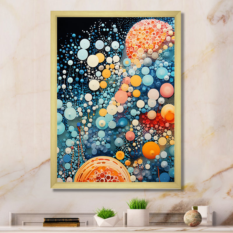 «Colorful Ink River Microscopic Fantasia 4 - Abstract Shapes», art mural, Cadre doré simple, H 40 po x l 30 po x P 1,5 po