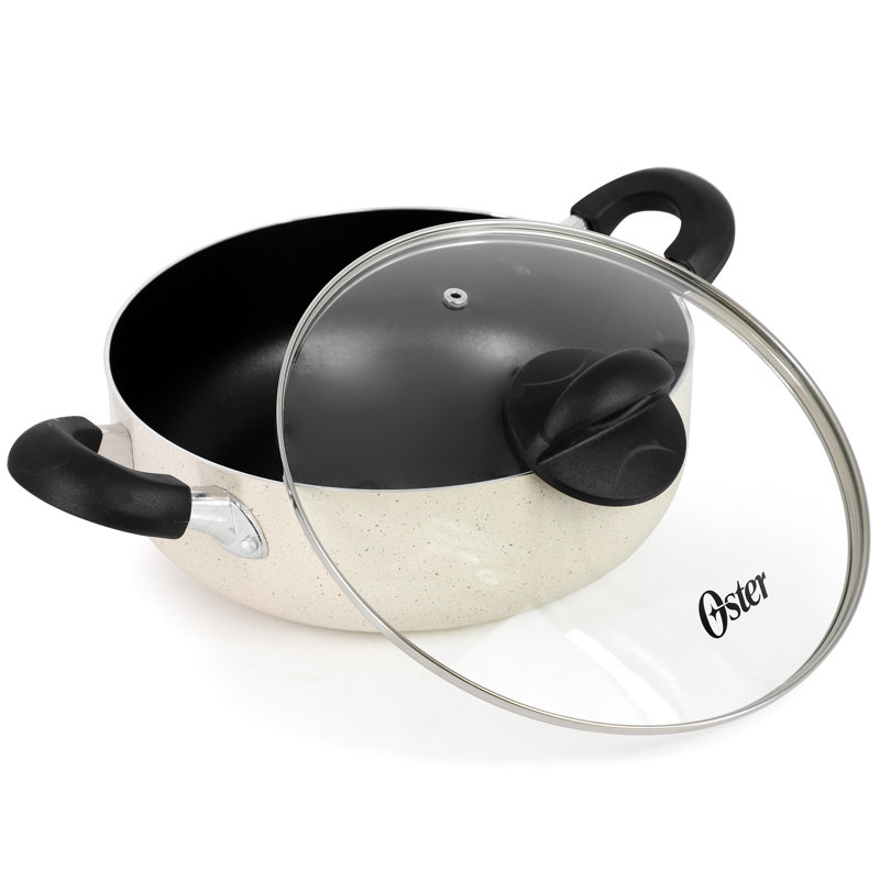 Oster Clairborne Nonstick Aluminum Caldero with Lid in Linen, 9.7"