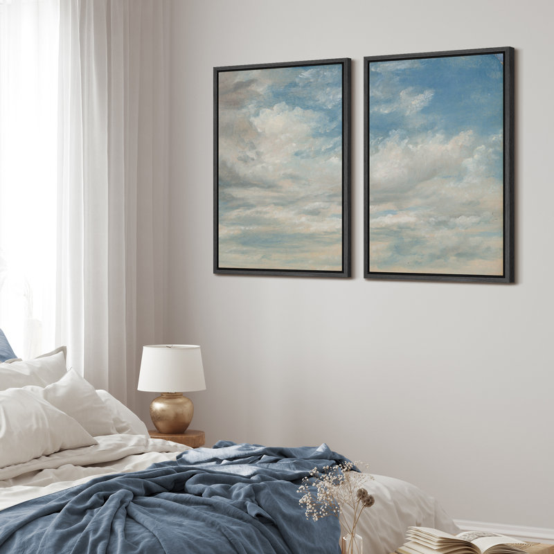 Clouds In Blue Sky Nature Landscape Framed On Canvas 2 Pieces Print, 36" H x 48" W x 1.5" D, Black