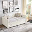 Lit de jour rembourré beige avec couchette Boucle, taille simple, 83 po x 43 po x 29,5 po, rayures verticales, sommeil confortable, idéal pour les salles familiales Tissu à l'arrière, sièges, bureaux appropriés