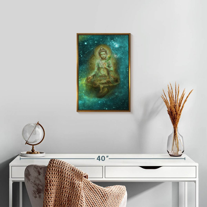 Green Tara, Floating Frame Gold, 13" x 19"
