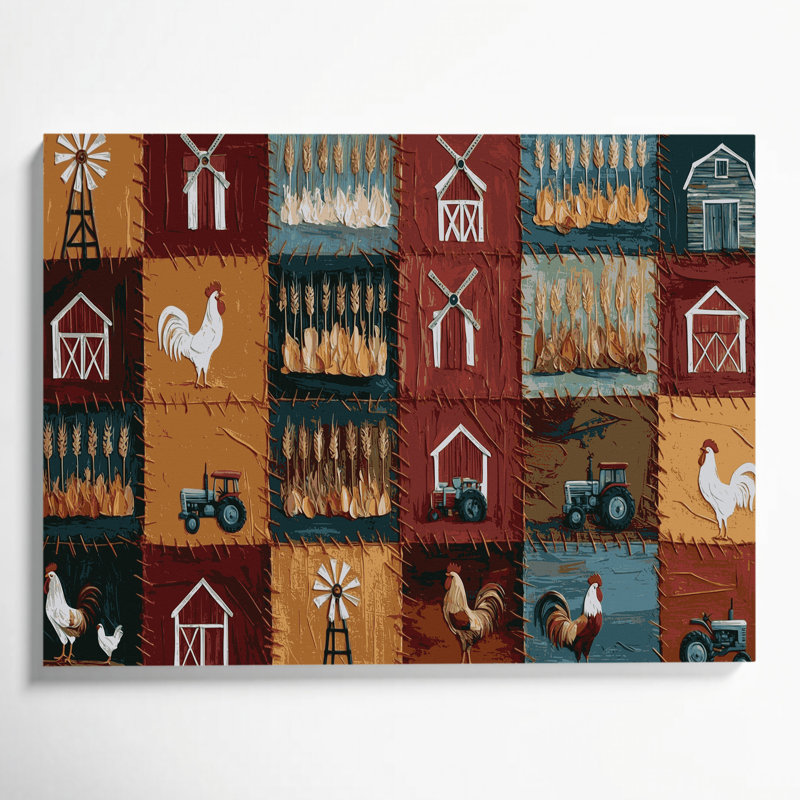 Art sur toile brun, "Farm Quilting", H 12 po x l 18 po