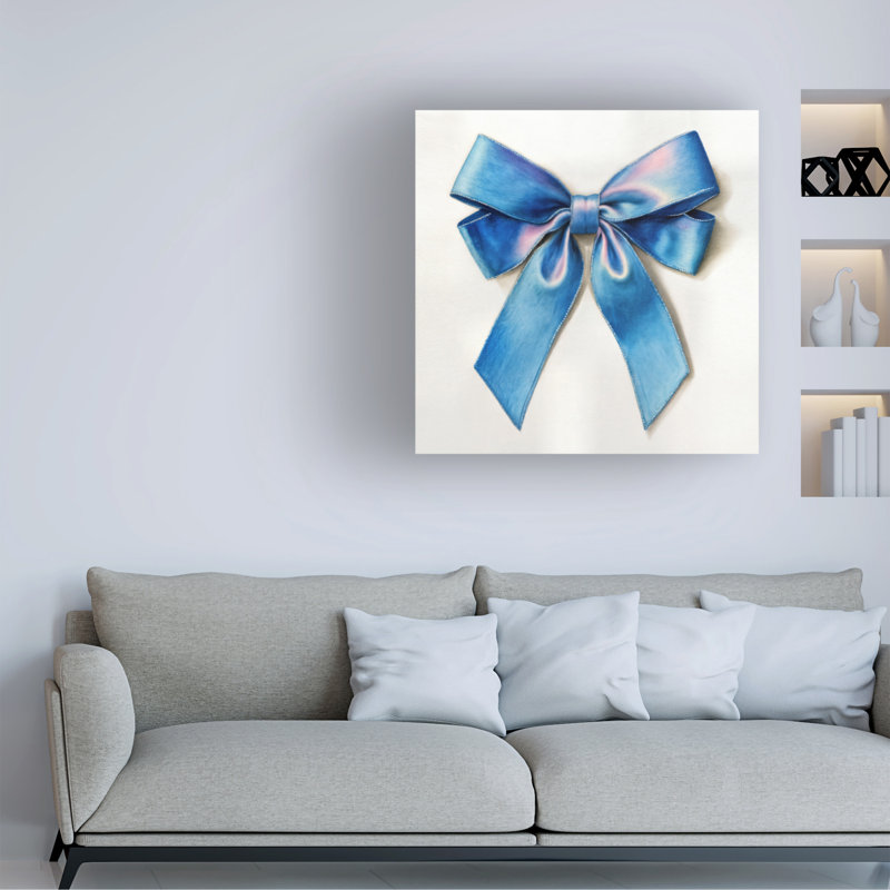 Art mural sur toile tendue - «Blue and Pink Ribbon Bow 3» par Imagine It Images pour décoration de salon, de chambre à coucher ou de bureau - 14 x 14
