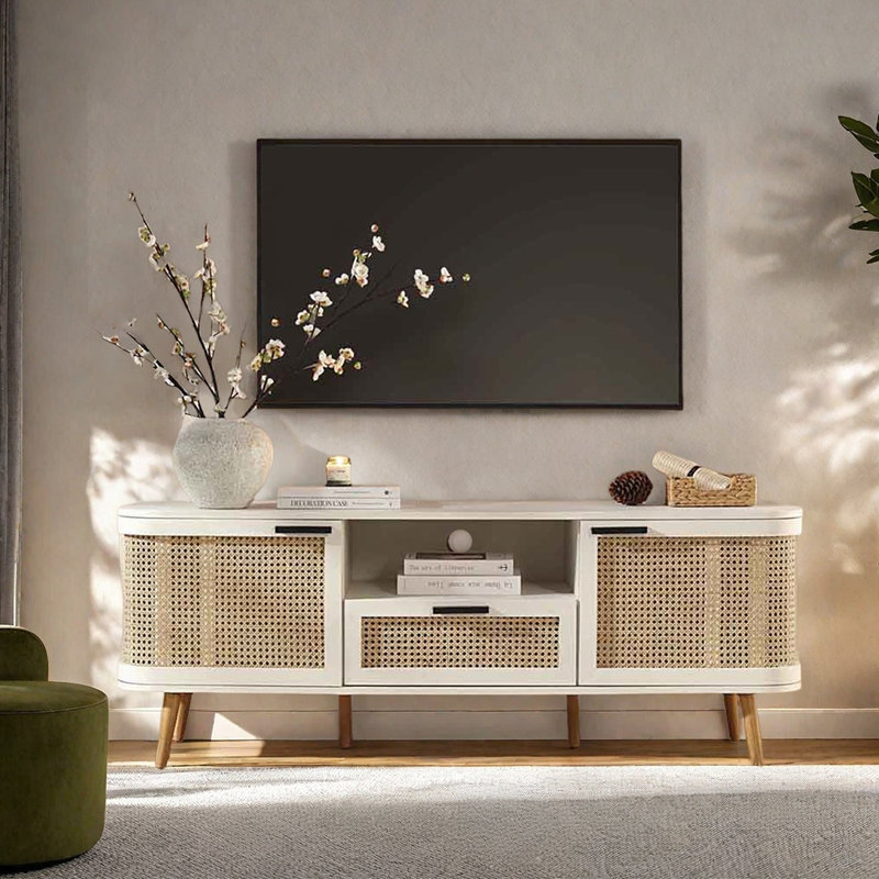 Meuble télé rétro en bois massif tissé