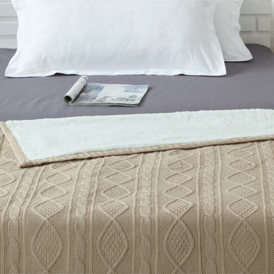 Yara Cable Knit Throw Reverse Faux Rabbit Fur 50" x 60"