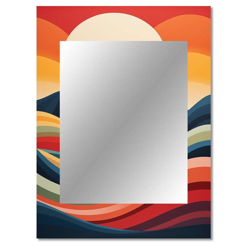 Minimalist multicolor sunrise landscape - Meadow Unique Mirror, Traditional Large Wall Mirror, Printed Metal Art, 40" x 30"
