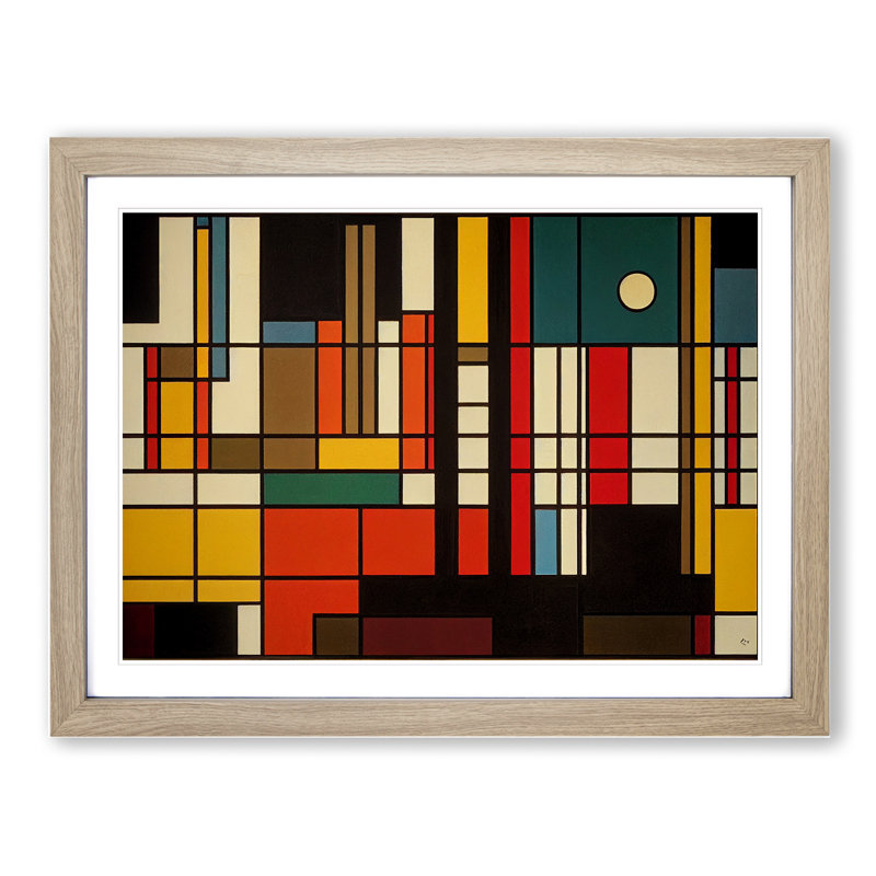 Bauhaus Modern Abstract - Single Picture Frame Print, 25cm H x 34cm W x 2cm D, Oak