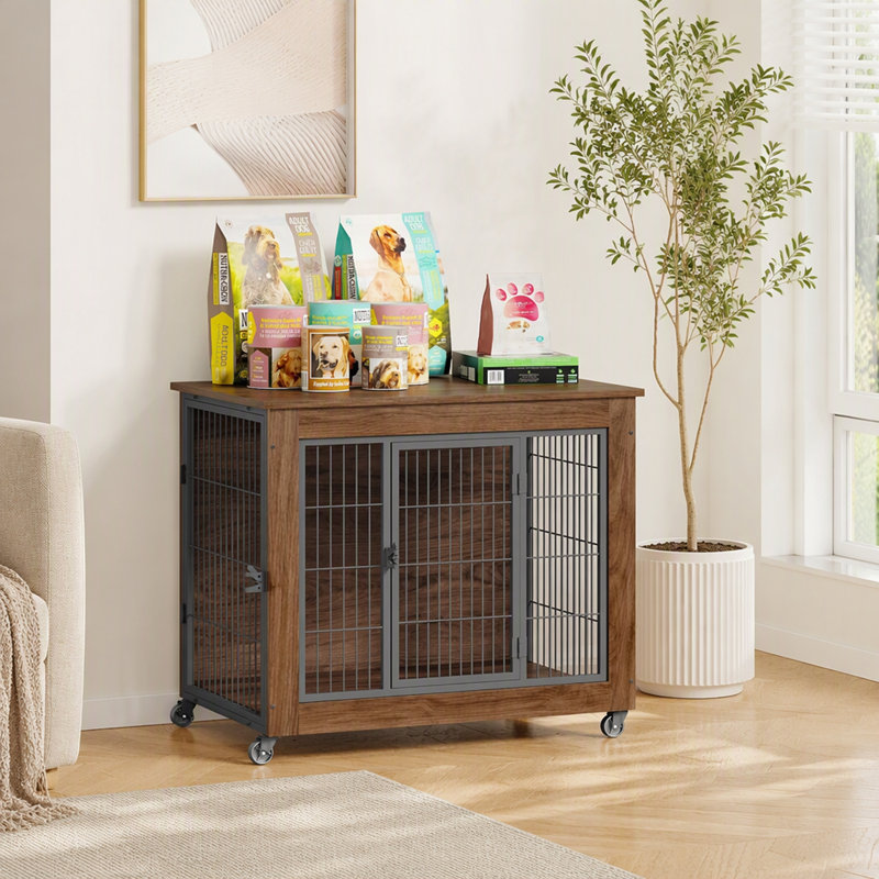 Cage d'intérieur pour chien avec roulettes et 2 portes