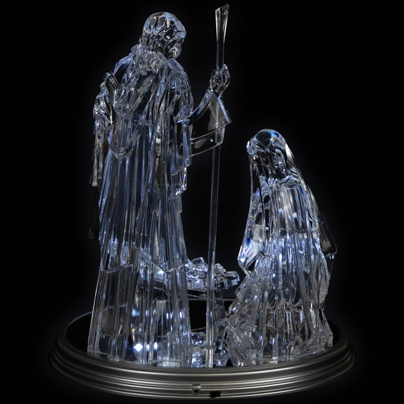 LED Lighted Acrylic Holy Family Nativity Scene On Mirror Christmas Decoration - 17"
