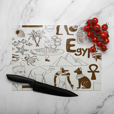 Hand Drawn Sketch Egypt Glass Chopping Board