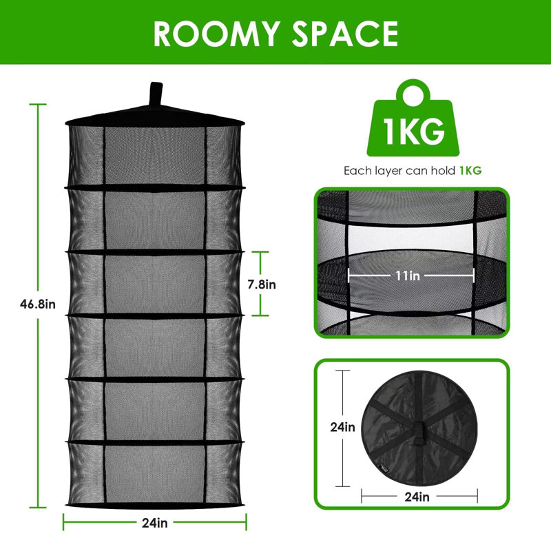 Séchoir à linge suspendu en filet à 6 couches de 2 pieds avec couvercle Opendoor, Pothook et pochette de rangement, tondeuse à main de jardin de 6,5 pouces pour bourgeons de culture hydroponique, bleu
