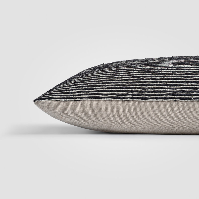 Geo Stripe Black & White Geometric Lumbar Pillow, 14" x 40", Throw Pillow For Couch or Bed