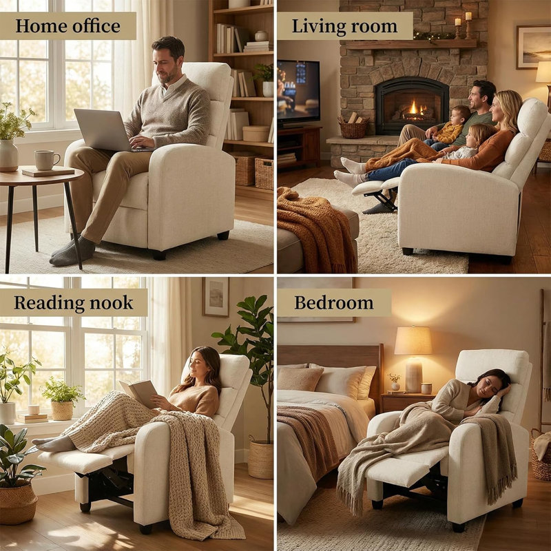 19" W Modern and Soft Touch Faux Chenille Fabric Comfortable Upholstered  Manual Recliner, Beige
