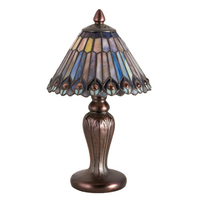 12"H Tiffany Jeweled Peacock Mini Lamp