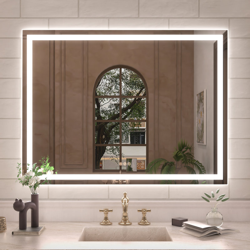 Currin 48 in. W x 36 in. H Rectangular Frameless LED Wall Bathroom Vanity Mirror, 36" x 48"