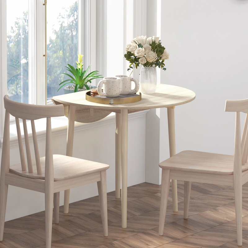 Petite table de cuisine de 35 po, table rabattable rabattable pour petits espaces, table de salle à manger pliante ronde avec pieds en bois massif pour la cuisine, la salle à manger, couleur chêne