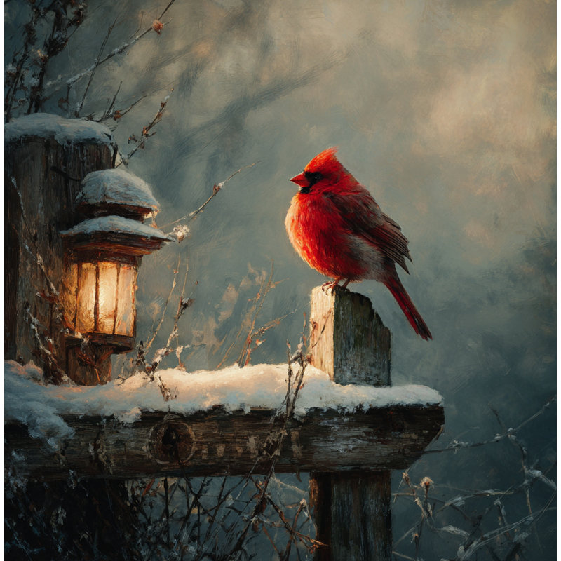 «Winter Cardinal» par Lantern, art mural sur toile tendue, H 20 po x l 20 po