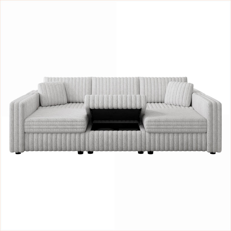 Canapés modulaires | Repose-pieds moderne modulaire en forme de U de 106,3 po avec rangement pour 6 personnes | gris clair | standard